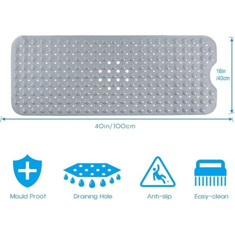 Tappetino da bagno, tappetino da bagno con 200 ventose, tappetino da bagno antiscivolo, tappetino da doccia 100 x 40 cm (grigio) (1/3)
