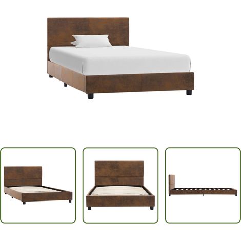 vidaXL Lit en faux cuir - Cadre de lit sans matelas marron similicuir daim 90x200 cm (1/5)