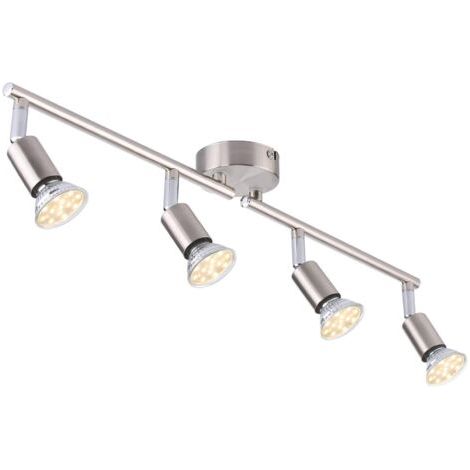 BUNTHAUS Plafonnier LED 4 Spots orientables, Argent 4 x 4W GU10 Barre Spot Plafond LED Eclairage intérieur pour Salon Salle à Manger Cuisine Couloir [Classe énergétique A] (1/5)