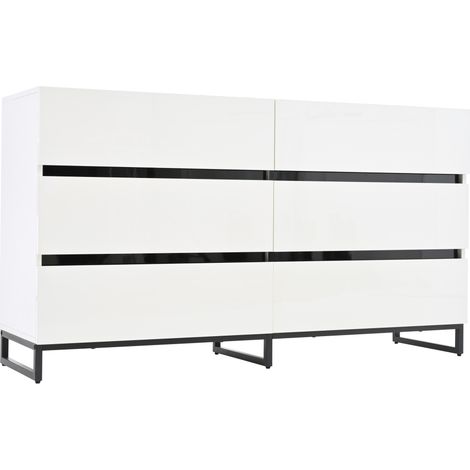 Wohnzimmer-Sideboard 140 x 39,5 x 78,5 cm mit 6 Schubladen, Weiß und Schwarz MODENUIT (1/5)