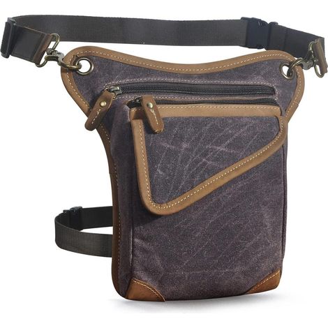 Motorrad Hüfttasche aus Canvas und Leder, wasserdicht, dunkelbraun (1/5)