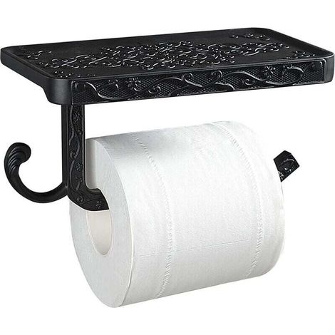 Vintage Porte-Papier Noir Toilette Mural avec Etagère et Crochet Porte Rouleau Hygiénique pour Salle de Bain WC (1/5)