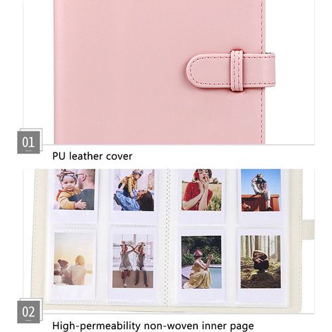 Vintage-Fotoalbum aus PU-Leder, 1 Stück, zur Aufbewahrung von Fotos, rosa, mit Innentaschen (1/5)