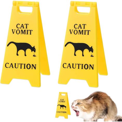 2 Pièces Panneau de vomi de Chat,Panneau De Vomissement De Chat,Panneau Funny Cat Vomit Wet Floor Décoration pour Le Jardin,Panneau D'Avertissement Amusant de Vomissement (1/5)