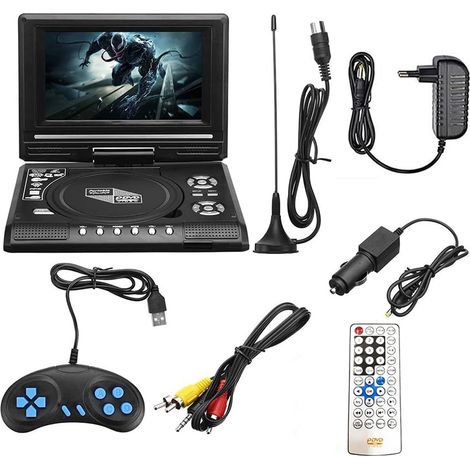 Lecteur DVD portable 7,8 pouces avec fonction TV haute résolution, lecteur de cartes intégré, écran rotatif, lecteur DVD mobile pour une utilisation nomade