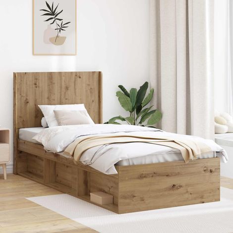 vidaXL Bettgestell mit Stauraum und Kopfteil Artisan-Eiche 75 x 190 cm (1/5)