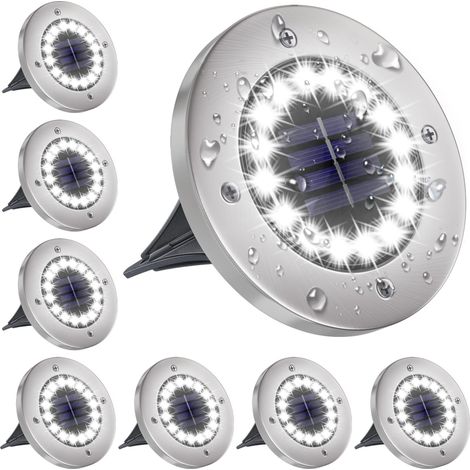 Lampes solaires au sol avec 16 LED, lumière solaire étanche, lumière de paysage solaire pour jardin, terrasse, pelouse, lumière blanche, 8 pièces (1/5)