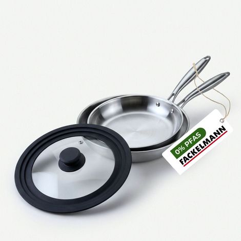 2 poêles 20 cm et 24 cm inox 18/10 Triply et couvercle Fackelmann Vita3 (1/5)