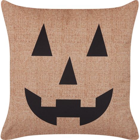 Cojín de terciopelo beige negro 45 x 45 cm patrón de calabaza moderno Sebes