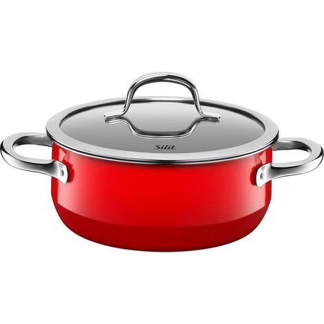 faitout petite 20cm, couvercle en verre, rôtissoire induction 2,4l, céramique fonctionnelle, rouge (1/5)