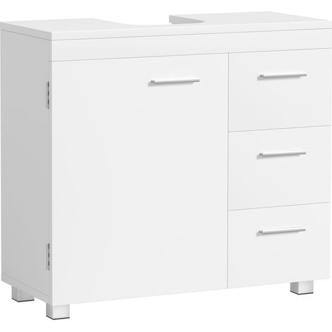 VASAGLE Mobile Sottolavabo per Bagno, Mobiletto da Bagno, 3 Cassetti Laterali, 2 Scomparti dietro l'Anta, per Lavabi con Colonna, con Piedini, 30 x 70 x 64 cm, Bianco Nuvola BBK504W01
