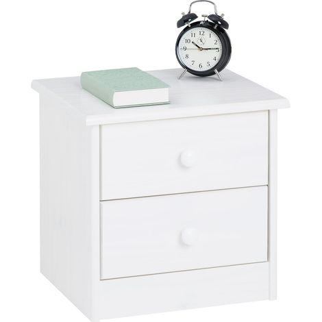 Idimex – Table de chevet en pin massif 2 tiroirs – Lasure blanche – Montage facile – Pour chambre moderne (1/5)