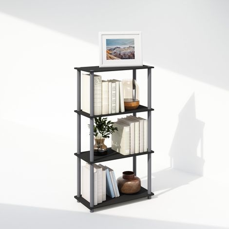 Bibliothèque 4 Niveaux avec étagère compacte Polyvalente, 29,5 x 60 x 110, pour Salon, Chambre, Bureau à Domicile, Noir/Gris (1/5)
