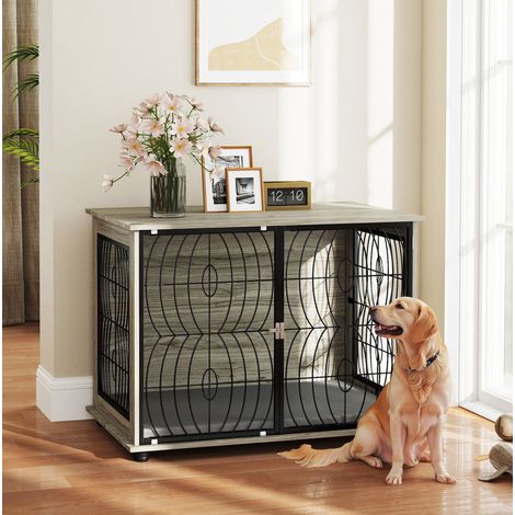 Gabbia da interno per cani 100 x 60 x 73,5 cm grigia con cuscino, per cani di taglia grande (1/5)