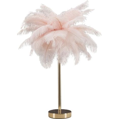 Lampada da tavolo Palm rosa in ferro dorato con piume di struzzo