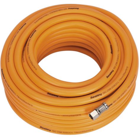 Sealey Air Hose 20m x �8mm Hybrid High-Visibility with 1/4BSP Unions AHHC20