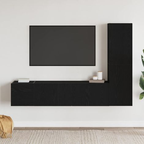 Ensemble meuble TV 4 pcs-Banc TV-Meuble Télé Chêne noir 130,5 x 30 x 140 cm (1/5)