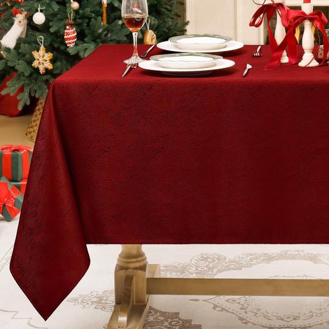 Tischdecke 100x140 cm Jacquard Wellenmuster Weinrot Abwaschbar Fleckschutz
