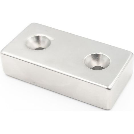 MAGNETE A PIASTRA IN NEODIMIO CON FORI PER VITE 40x20x10mm rettangolare HUNTER