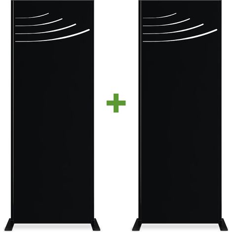 Lot de 2 panneaux décoratifs VELETA Noir H.160cm motifs sur le haut (1/5)