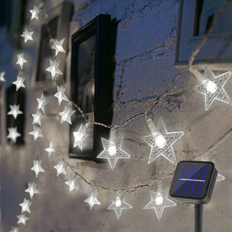 Guirlande lumineuse solaire d'extérieur, 50 LED 7 m, étanche, en forme d'étoile, pour Thanksgiving, décoration de Noël, convient pour chambre à coucher, jardin, terrasse (Blanc) (1/5)