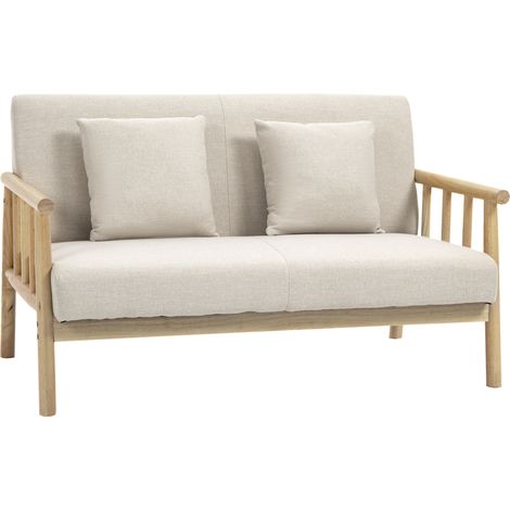 2-Sitzer Sofa, Stoffbezug in Leinenoptik, kompakt, bis 200 kg, Holzrahmen, 123L x 69B x 74H cm, Beige