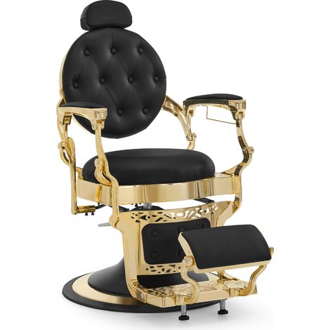 BarberPub Friseurstuhl mit Kopfstütze Kippbar, Friseureinrichtung mit Hydraulikpumpe 360° Drehbar, Höhenverstellbarer Bedienungsstuhl mit Vintage Stil, Kunstleder, 2933GD-F  (Gold-Schwarz)