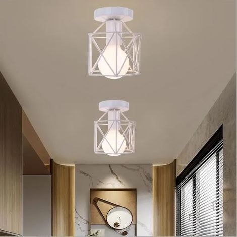 2PCS Plafonnier Industrielle en Fer Forge Cage Blanc Lustre Suspension Style Vintage pour Salon Chambre (1/4)