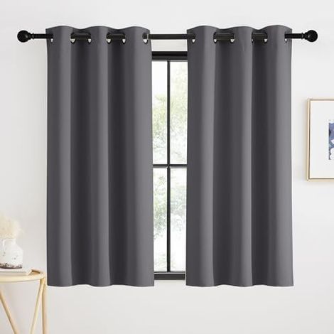Scheibengardinen Blickdicht Küchengardinen Kurz Ösenschal 2er Set 90 x 90 cm(HxB) Thermovorhang Kälteschutz Verdunklungsvorhänge Grau Fenster Vorhang