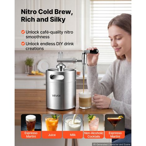 Siphon Nitro 4 L Machine à Café Nitro Portable SANS Cartouche d'Azote, pour Thé Jus Camping, Fraîcheur Longue Durée, Distributeur d… (1/5)