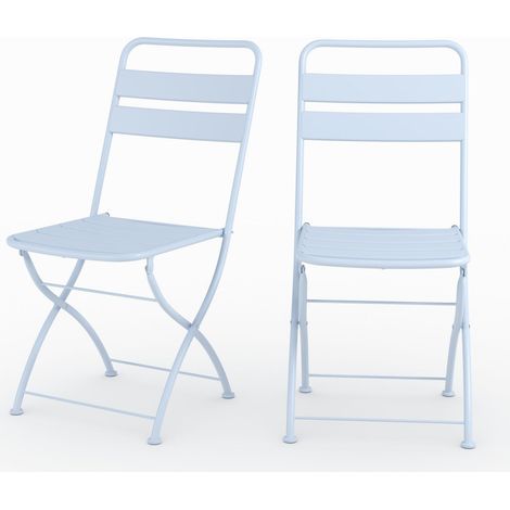 Conjunto de 2 sillas de jardín Yumi de metal azul pastel, plegables