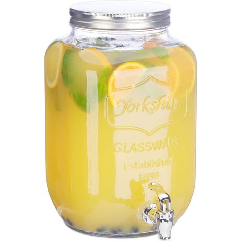 Distributeur de boisson 8 L – Carafe en verre transparent avec robinet – Design rétro vintage pour limonade et cocktails (1/5)