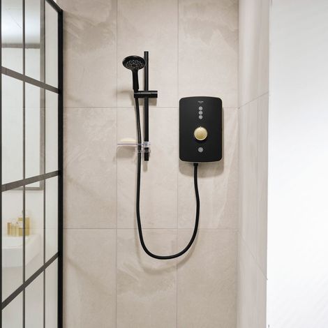 Triton Amala Electric Shower Matt Black & Brushed Brass 8.5kW 5 Spray Handset (1/8)
