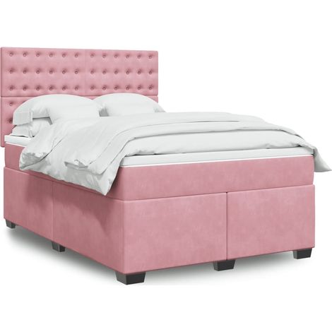 vidaXL Sommier à lattes de lit avec matelas Rose 160x200 cm Velours (1/5)