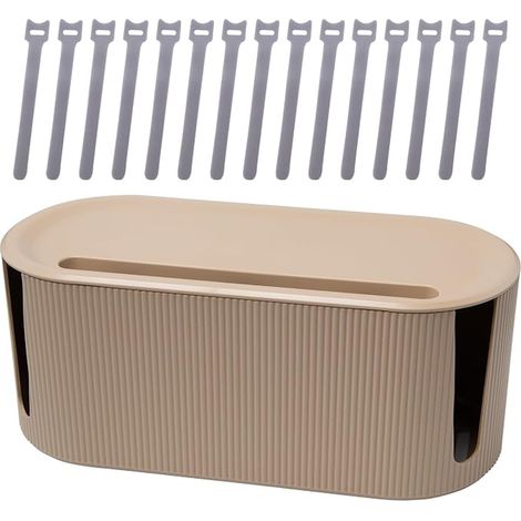 Boîte Rangement Câbles Boite Cache Cable Boîte de Gestion avec Couvercle et Attaches de Câbles Scratch Boite Organisateur pour Câble Multiprise Bureau Maison Cuisine (30 x 13 x 12.5 cm, Marron) (1/4)