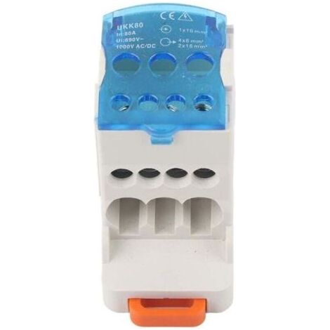 Boîte de distribution électrique 16mm² – Bornier à 4 connexions – Courant nominal 80A – Nylon ignifuge – Installation sur rail DIN (1/5)
