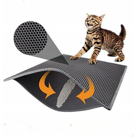 Cat Litter Mat, Foldable Double Layer Waterproof Honeycomb Cat Feeder Floor Protector Mat and Easy to Clean Mat (40 x 50 cm) (1/4)