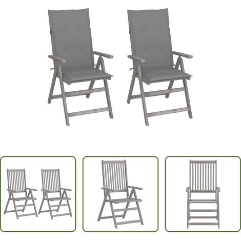 Chaise inclinable - Chaises inclinables de jardin lot de 2 et coussins Bois acacia (1/5)