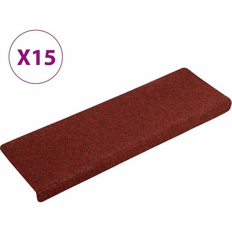 15 pcs Tapis d'escalier, Tapis de marches, Marchettes D'escalier Auto-adhésif sécurité Tissu aiguilleté 65x21x4 cm Rouge MKS38722 (1/5)