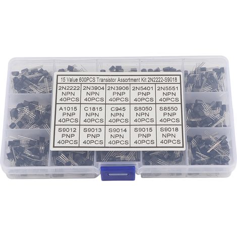 Kit de 600 transistors TO-92 de 15 types différents, assortiment varié.