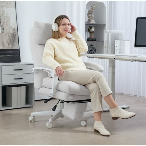 MEUBLIV Ergonomischer Bürostuhl 68 x 70 x 122 cm cremeweiß – hohe Rückenlehne, Fußstütze (1/5)