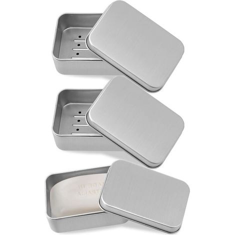 Boîte à Savon en Aluminium, 3 Porte Savons avec égouttoir Amovible, sans Plastique et Convient à Tous Les savons Solides, Boite Savon de Voyage, Boite Metal, pour la Maison ou Les Voyages (1/5)