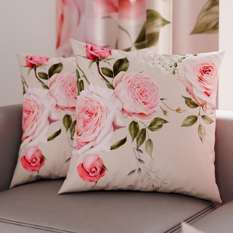 Lot de 2 Taies d'Oreillers 40x40 cm 100% Microfibre Hypoallergénique, Housse Oreiller Rectangulaire Motif Floral Rose, Paquet de 2 (1/3)