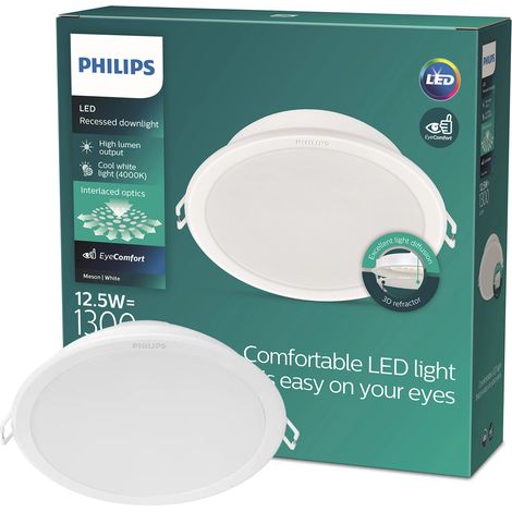 Philips – Spot encastrable LED 12,5W 1300lm – Blanc neutre 4000K – Pour espaces confinés – Technologie EyeComfort – IP20 (1/4)