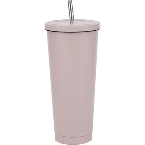 750-ml-Isolierbecher aus Edelstahl mit Deckel und Strohhalm, ideal für Kaffee, Reisen, Zuhause, Camping, Büro, Farbe: Khaki (1/5)