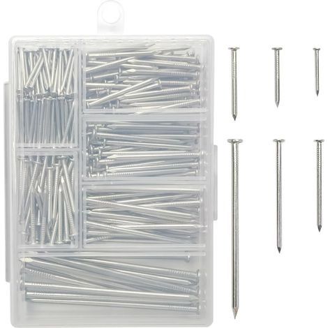 350 Pièces de Clous Muraux, 5 Tailles de Clous en Acier avec Boîte en Plastique, Clous à Tête Fraisée pour Accrocher des Photos et Travailler Le Bois (1/5)
