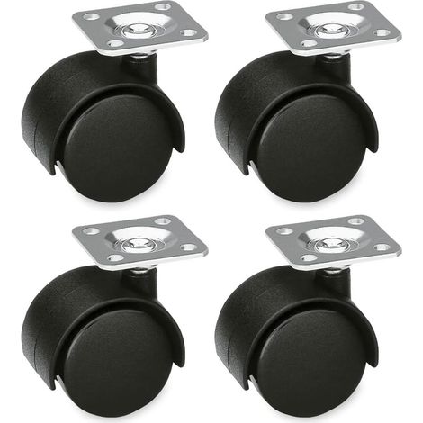 Lot de 4 Roulettes Meubles 49mm Sans Frein - 50kg/Roue Platine Acier pour Chaises Bureau & Tables Basses (1/5)