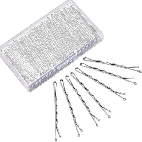 Épingles à cheveux argentées, 240 pièces, pour cheveux gris, maintien sûr, avec boîte, (argent, 5,6 cm) (1/5)