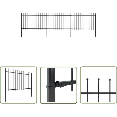 The Living Store Gartenzaun mit Speerspitzen Stahl 5,1 x 1,2 m Schwarz - Gartenzaun - Stahlezaunt - Metallzaun - Zaun Schwarz - Zierzaun (1/5)