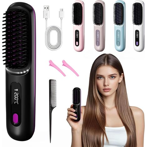 brosse chauffante cheveux court,brosse coiffante cocoony cheveux courts,Réglage de la température sur 3 niveaux,Compact et pratique, facile à transporterGrande batterie, endurance longue durée (1/5)
